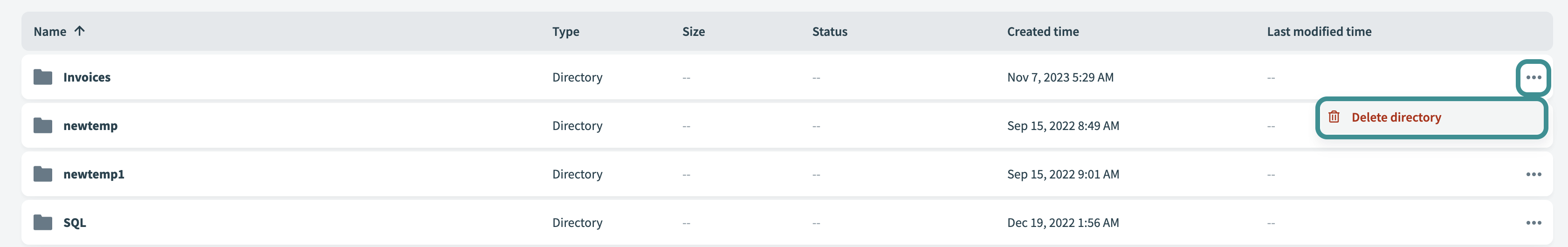 Three dots selected for the directory Purchase Leads