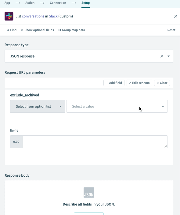 Filling in values for params