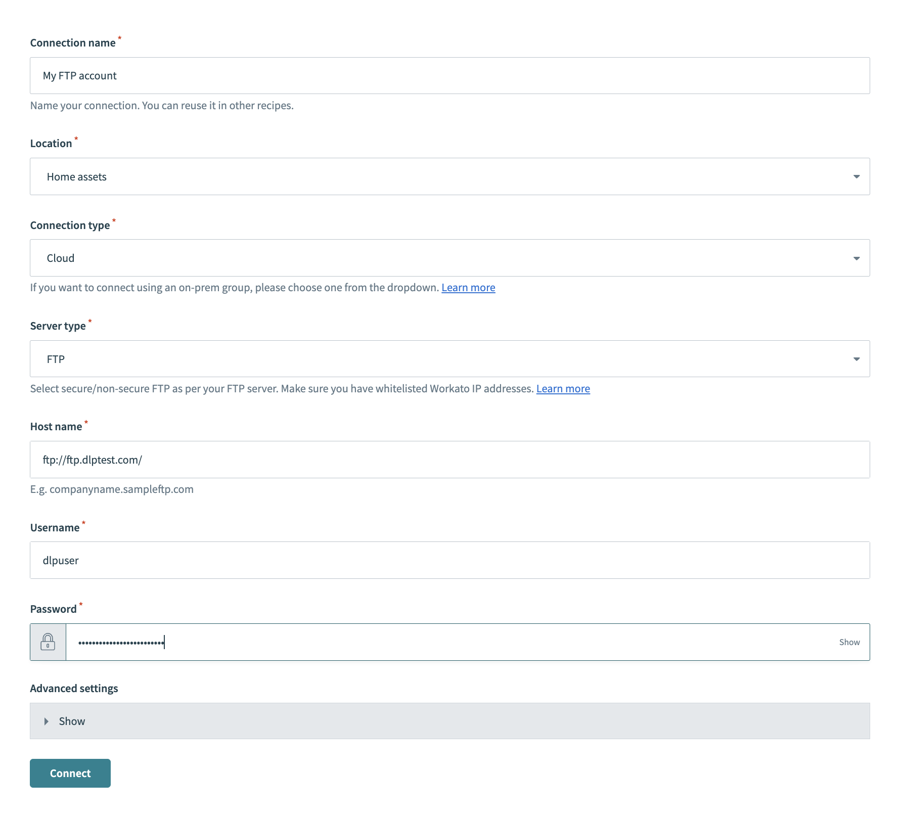 Connect to FTP server