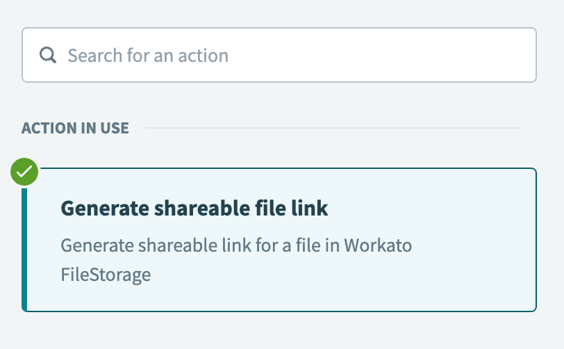 Select the Generate shareable file link action