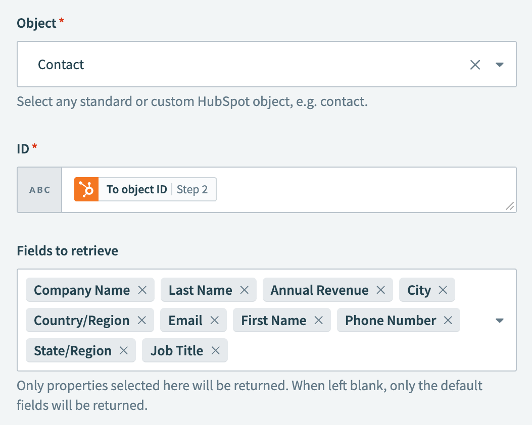 Configure the Get contact action
