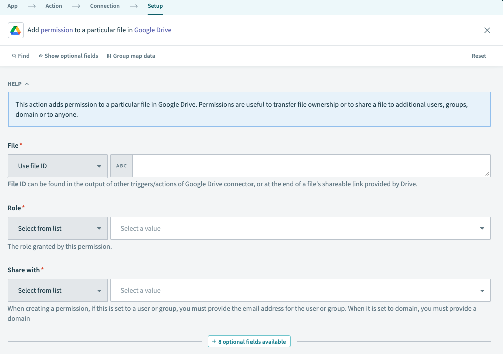 Google Drive Add file permission action