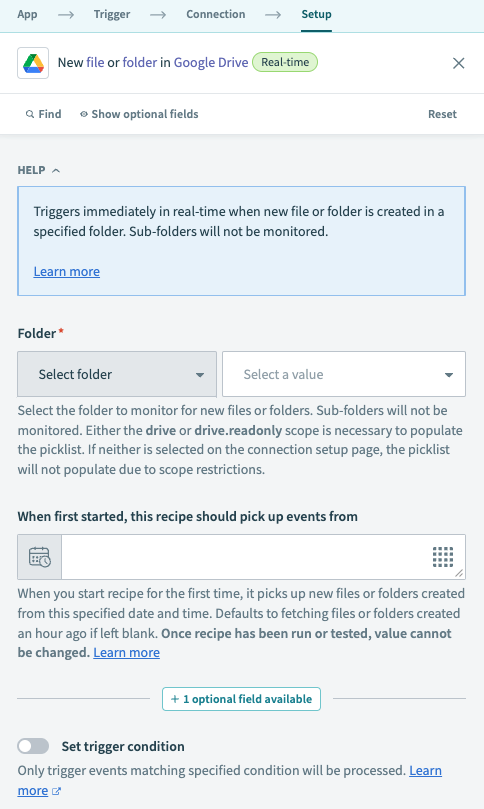 Google Drive New file or folder trigger