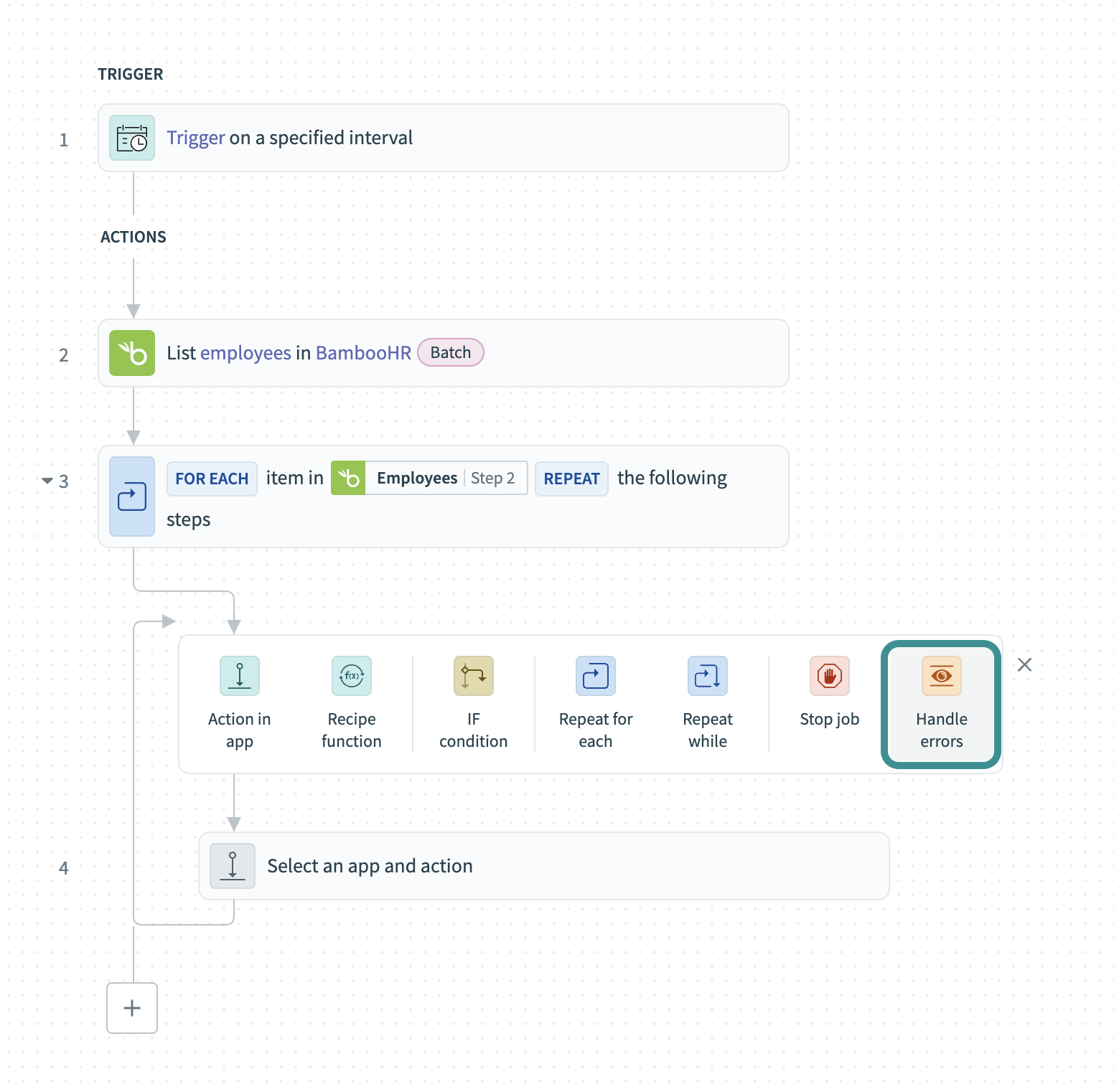 Add a Handle errors step