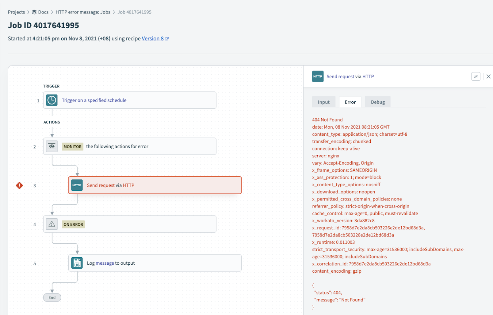 レスポンスヘッダーのあるエラーメッセージ