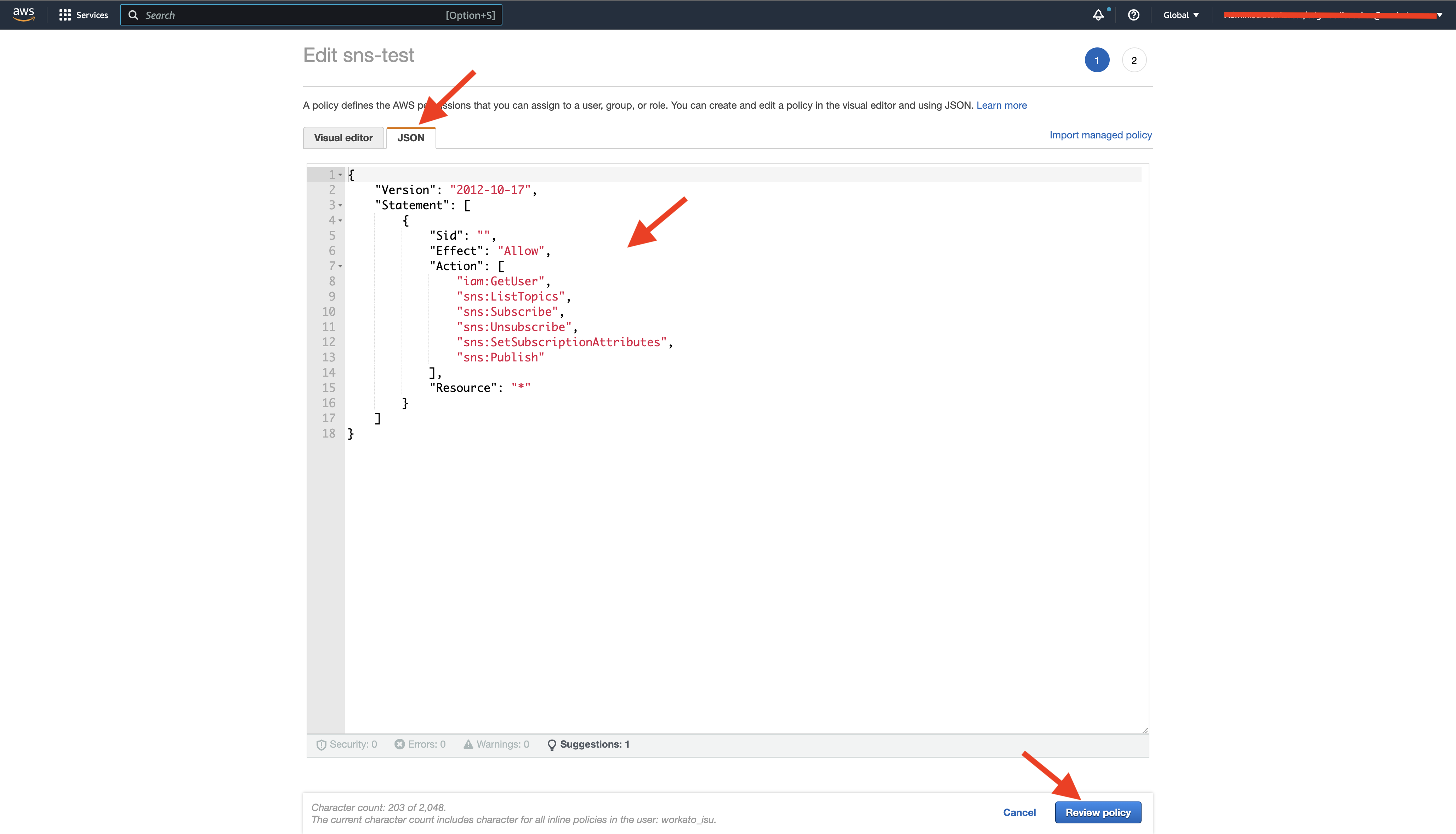 Review IAM user policy
