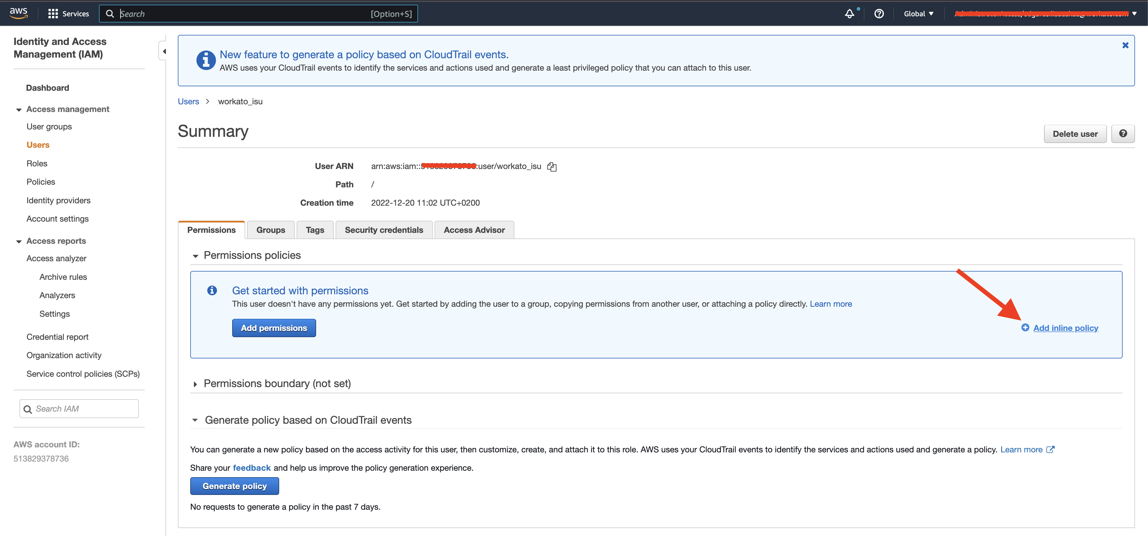 Update IAM user policy