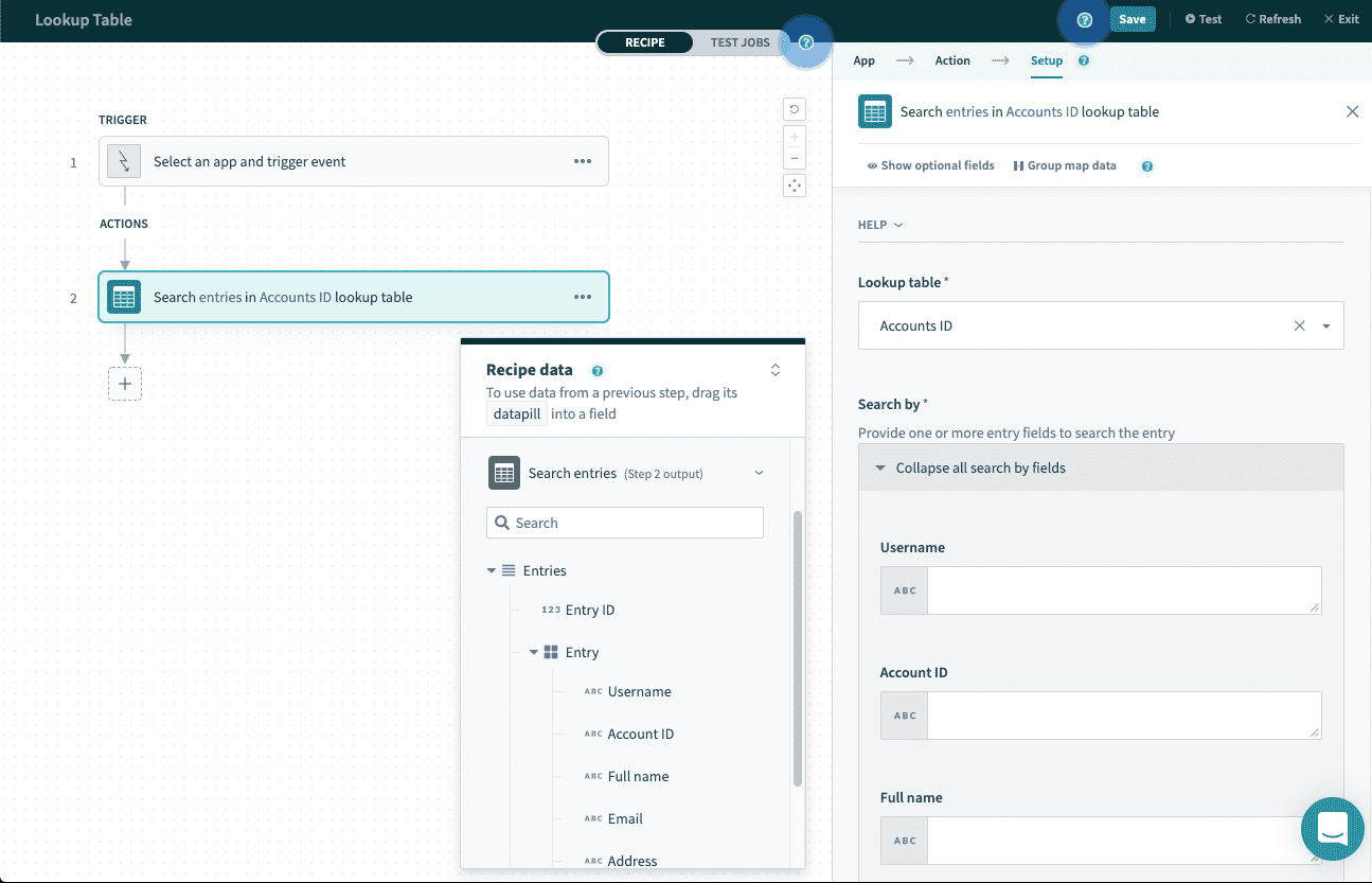 Search entries アクション