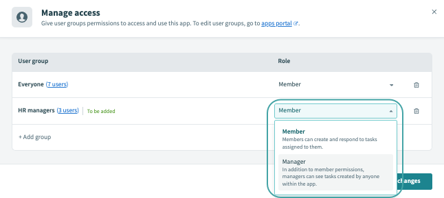 Manage access for user groups