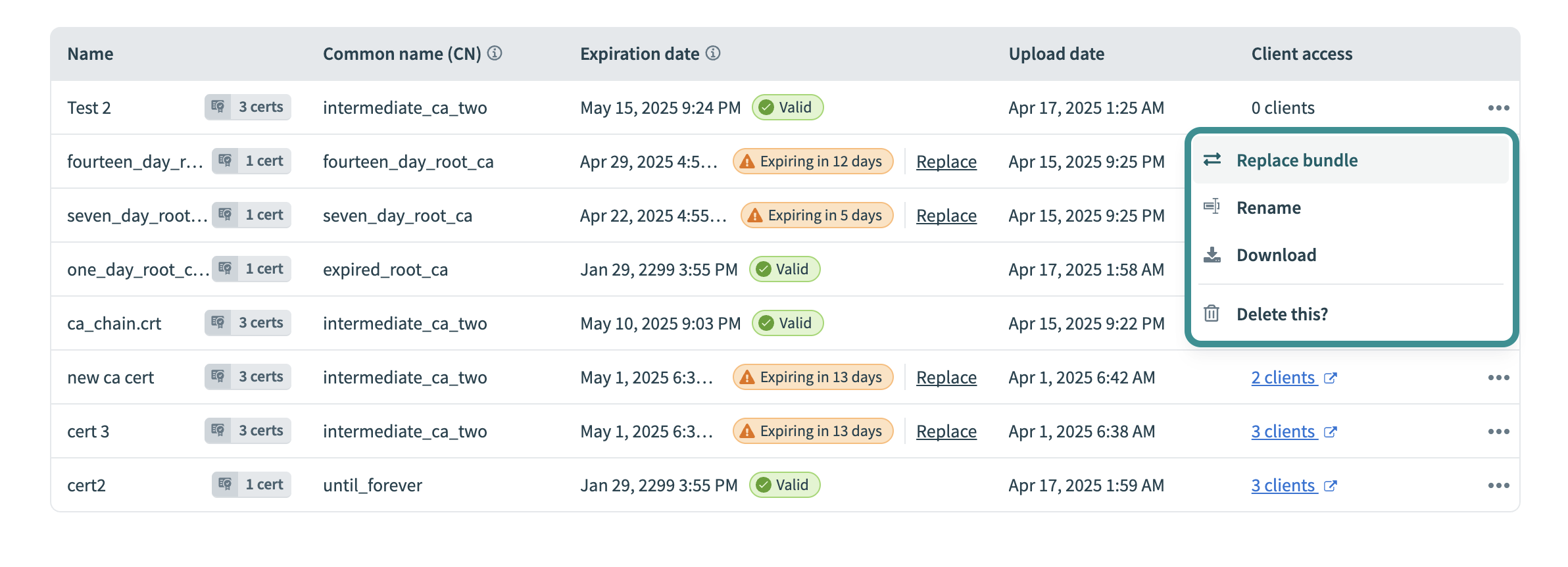Manage certificate bundle