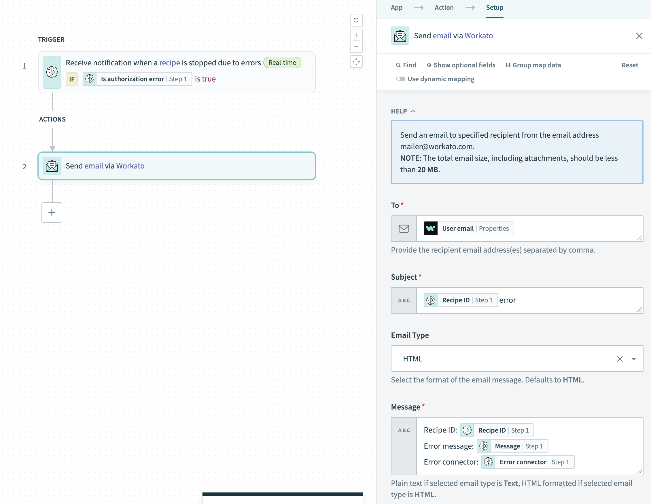 Map datapills to email fields
