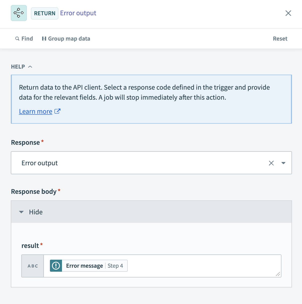 Map datapill to result field
