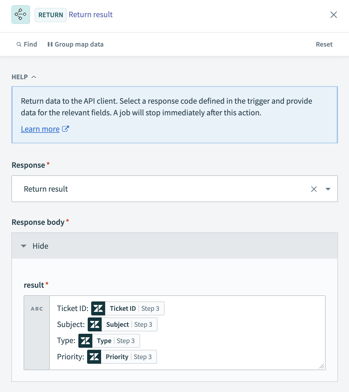 Map datapill to result field