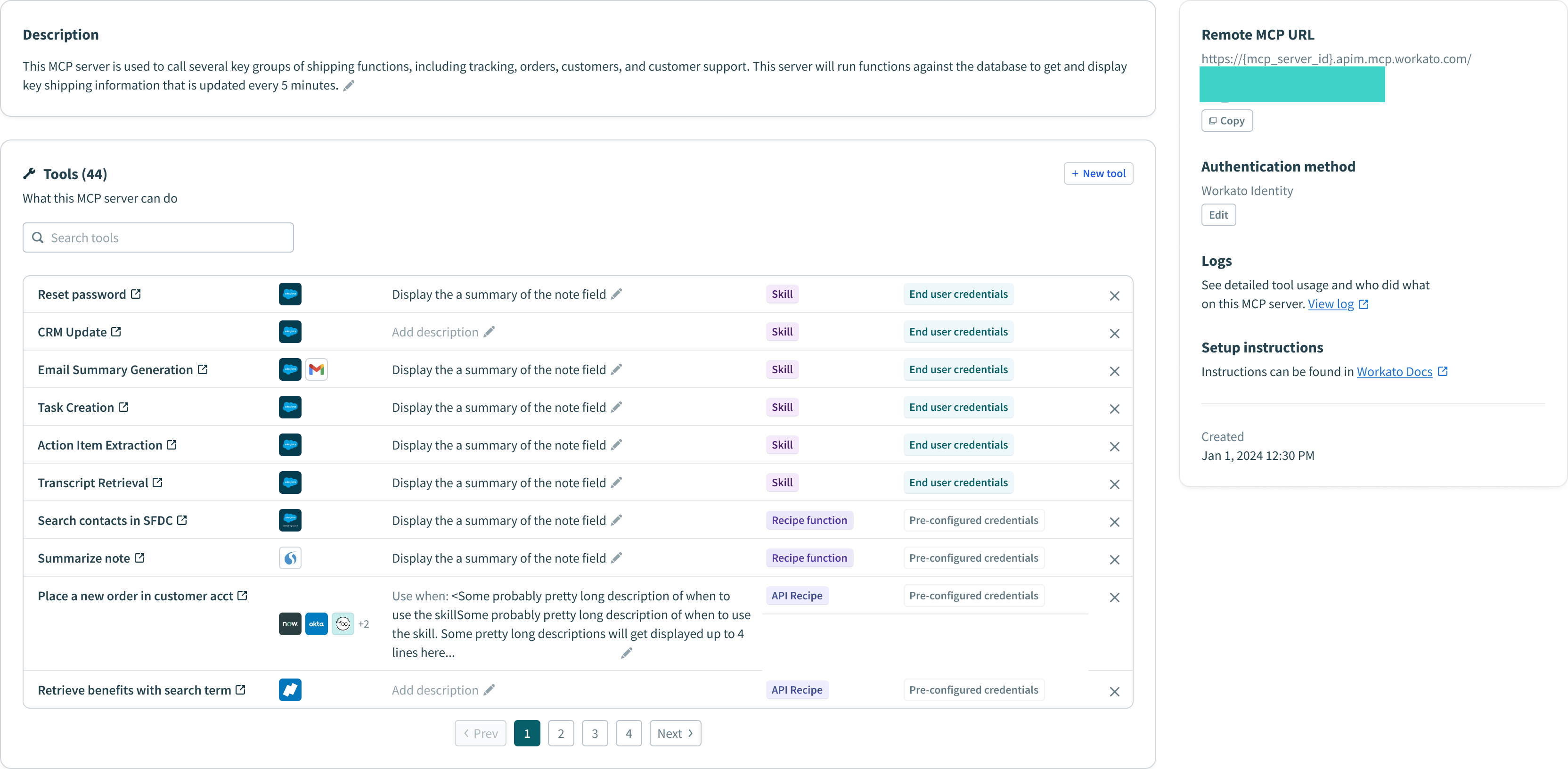 MCP server Overview tab
