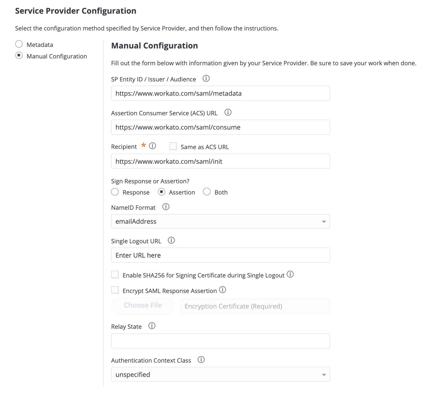 Metadata URL Configuration 2