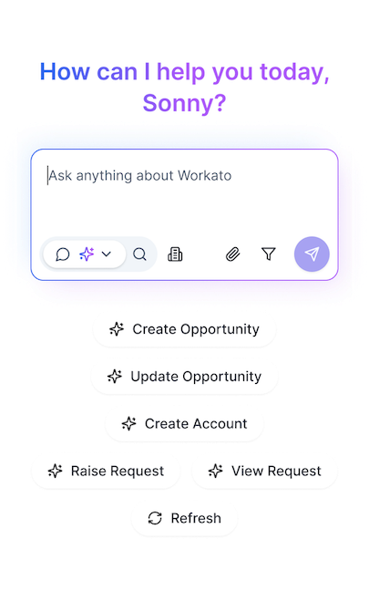 Workato GO mobile app home screen