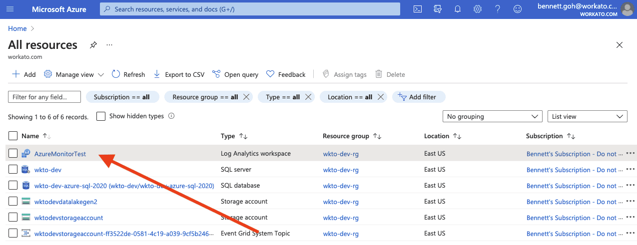 Locate Azure workspace