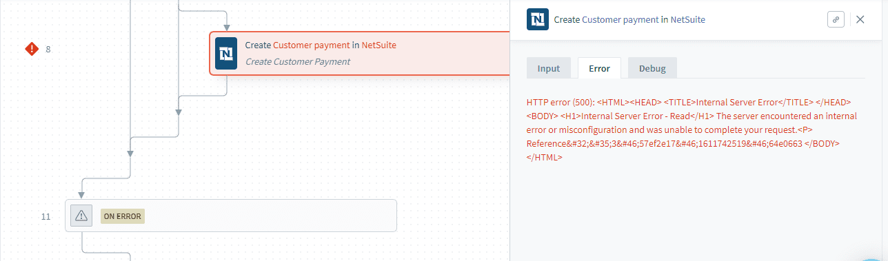 Non-descriptive 500 Internal Server error message