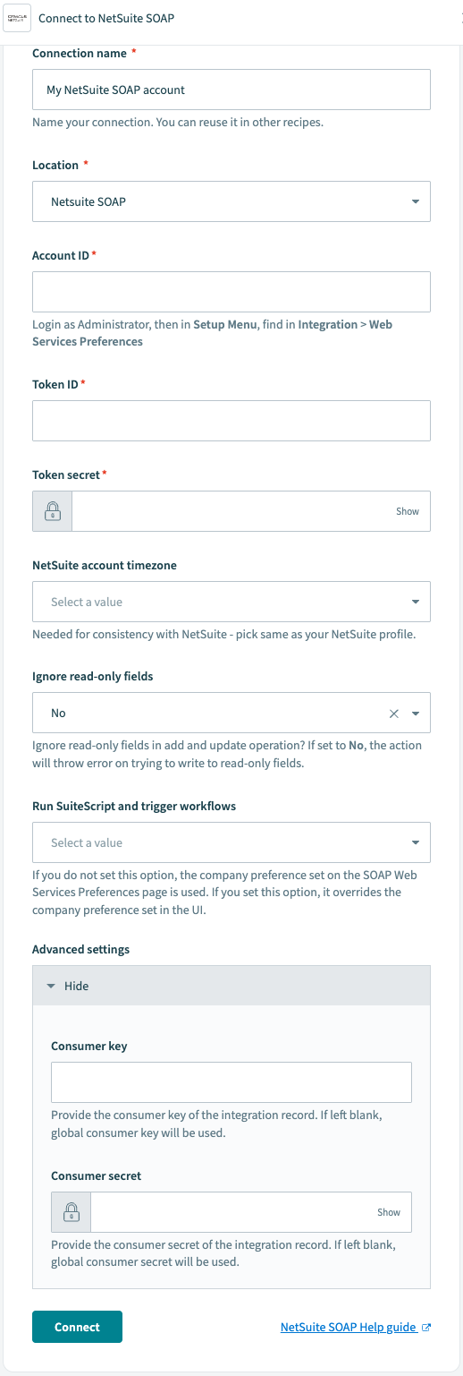 NetSuite Connection setup
