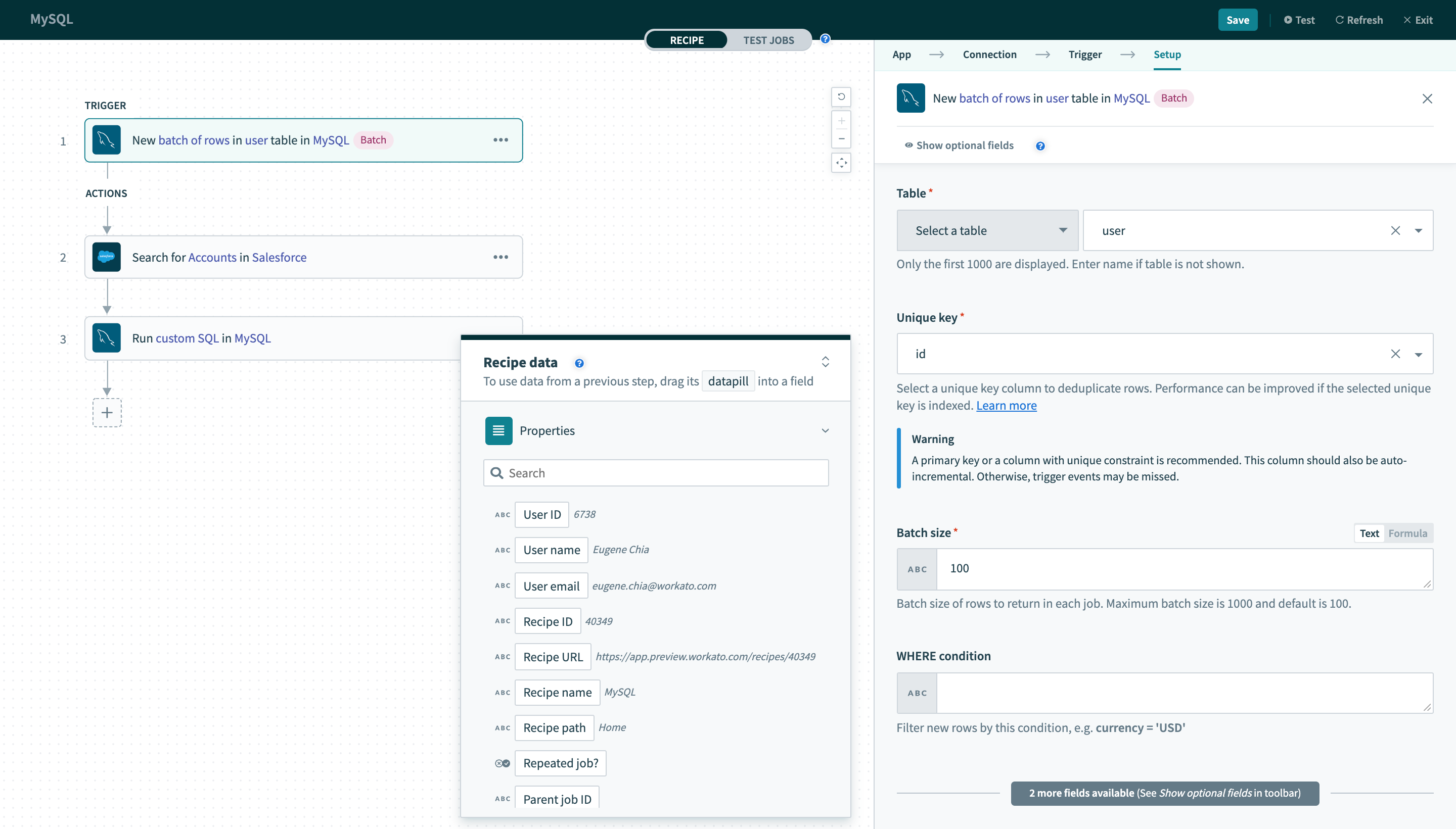 New batch of rows トリガー