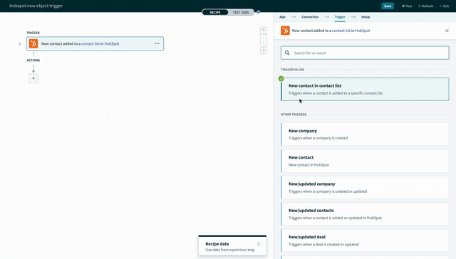 HubSpot の New contact in contact list トリガー
