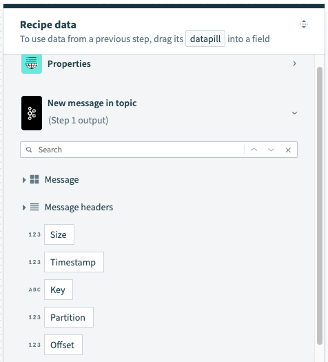 New message trigger output fields