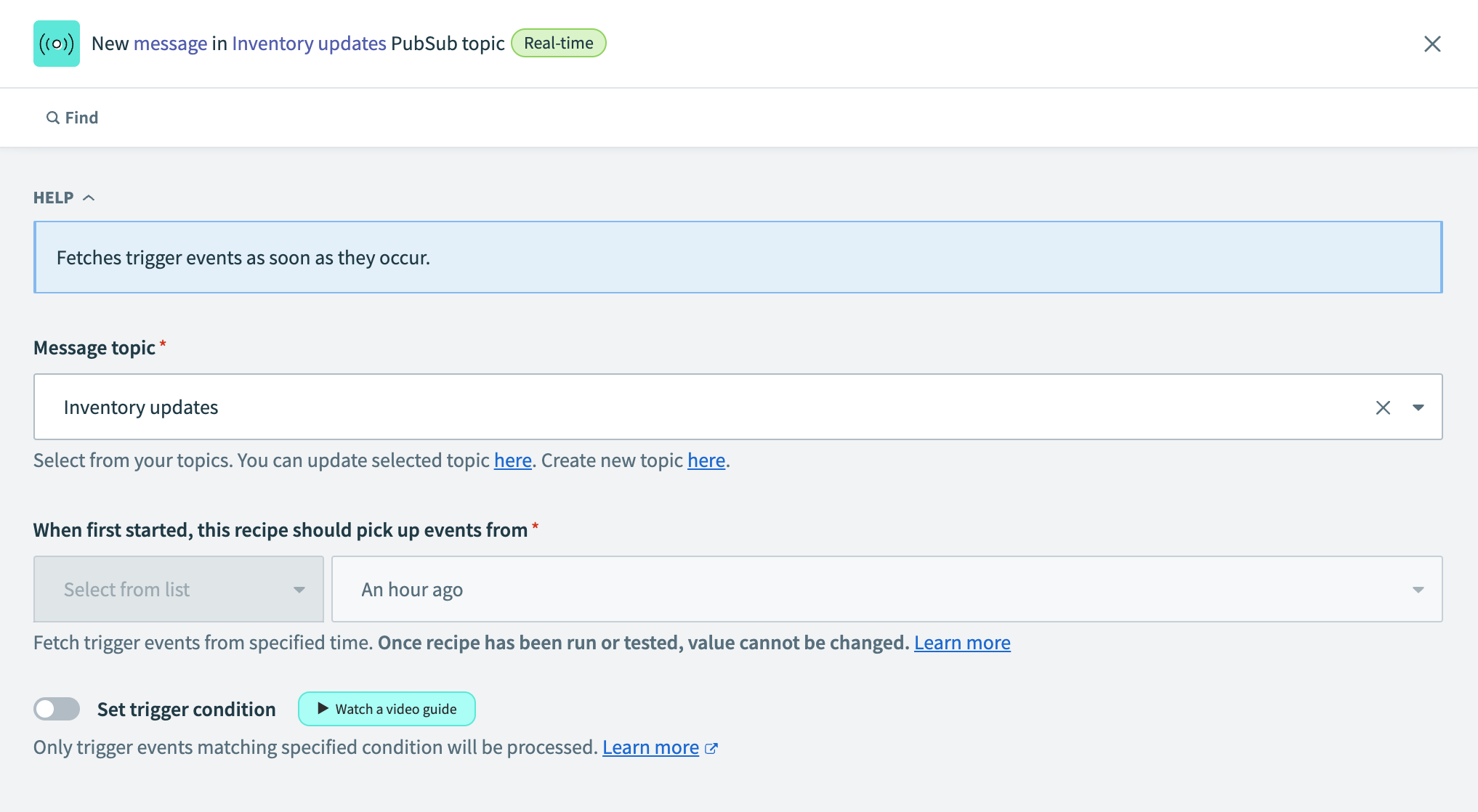 New message trigger configuration