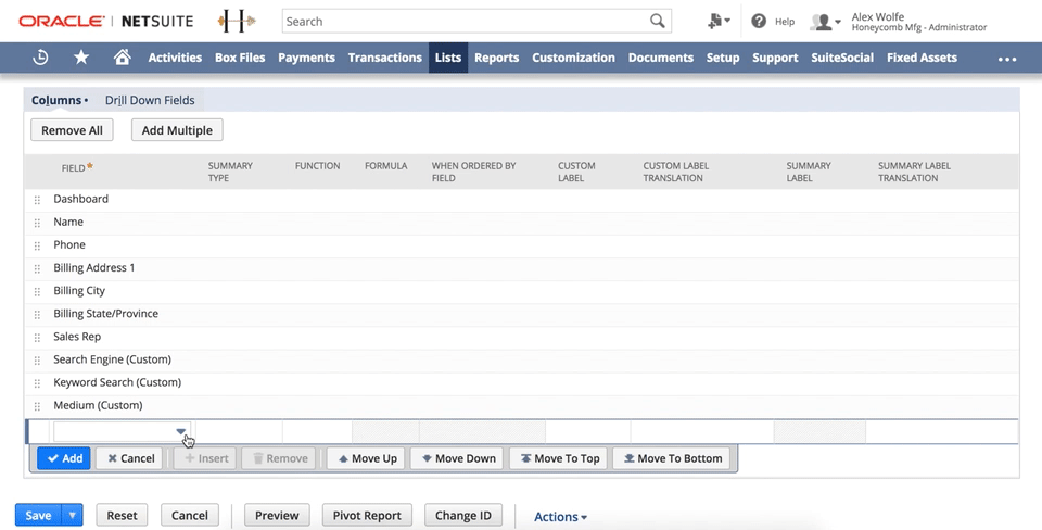 保存された検索に [Internal ID] および [Date created] 列を追加