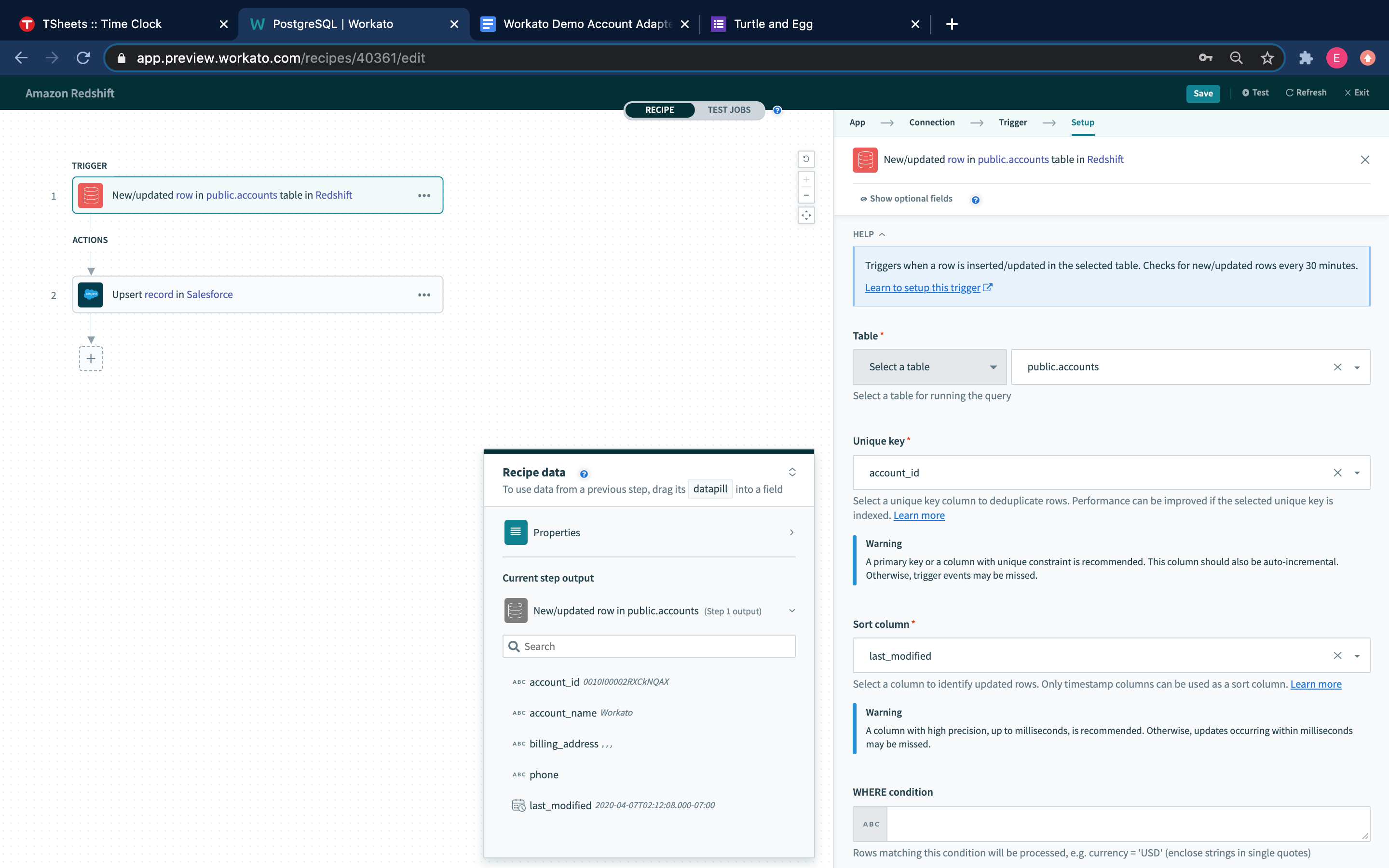 New/updated row トリガー