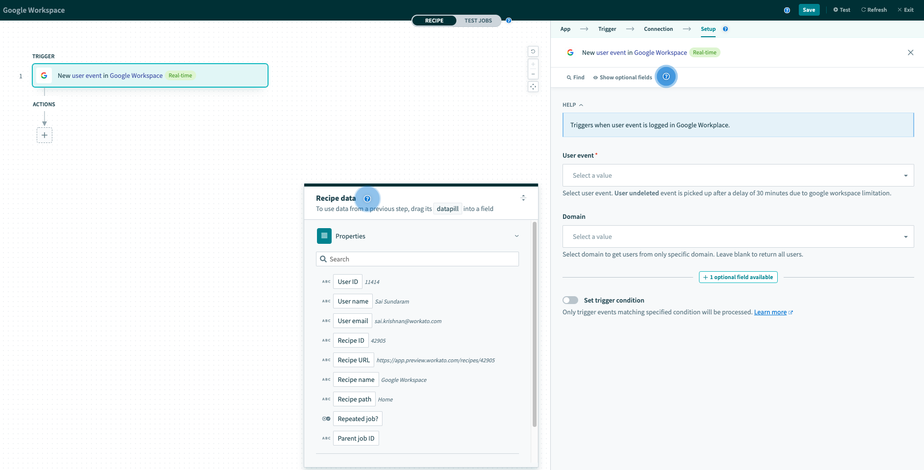 New user event トリガー