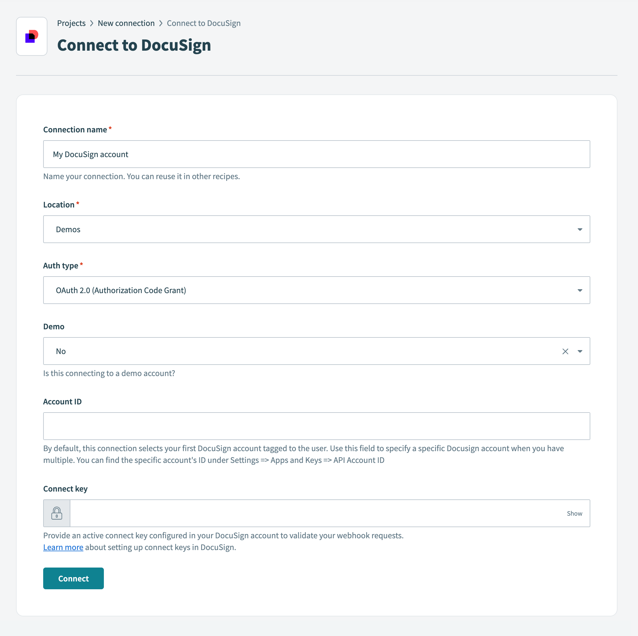 Connect to Docusign using OAuth 2.0 (Authorization Code Grant) authentication