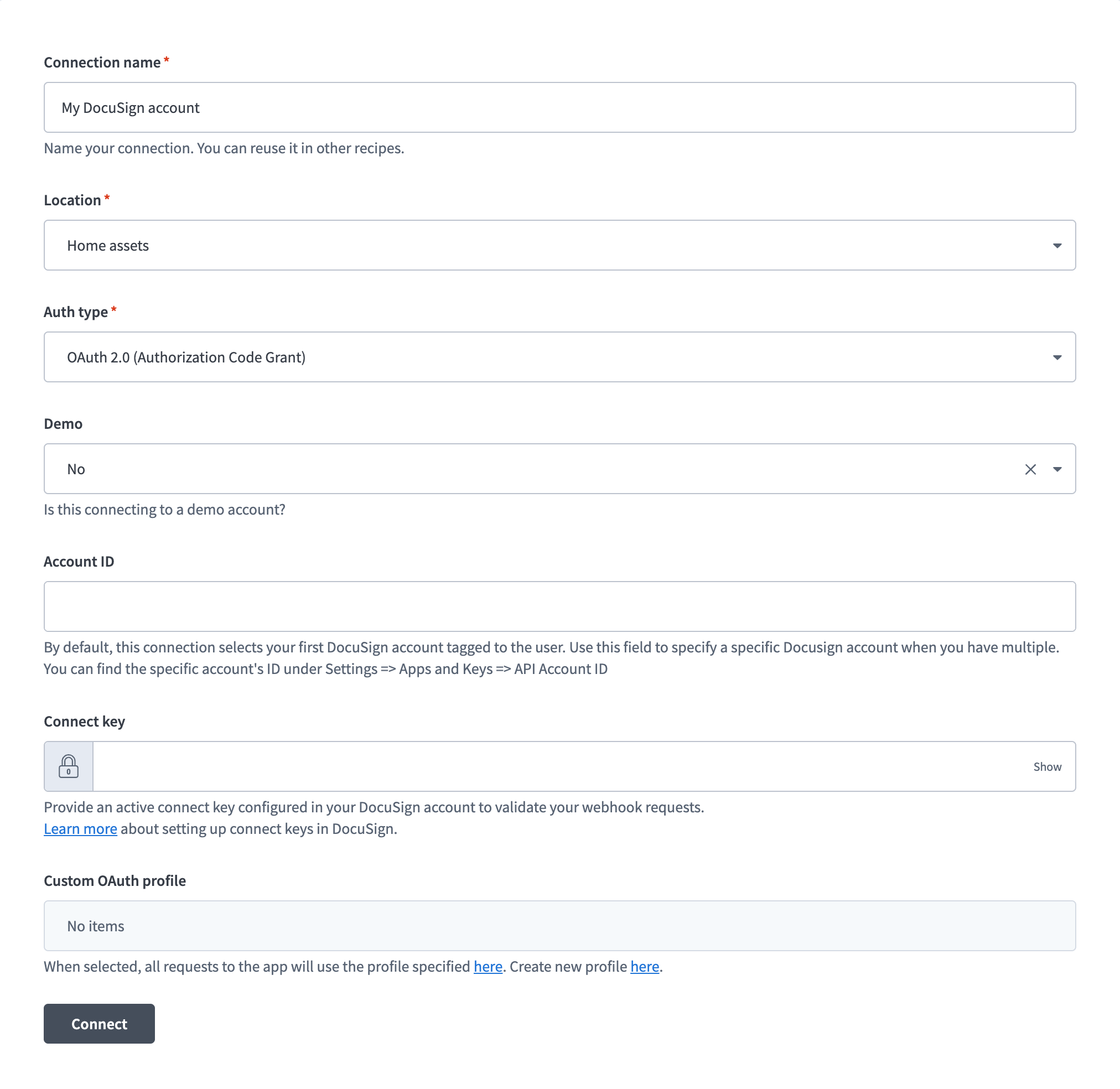 Connect to Docusign using OAuth 2.0 (Authorization Code Grant) authentication