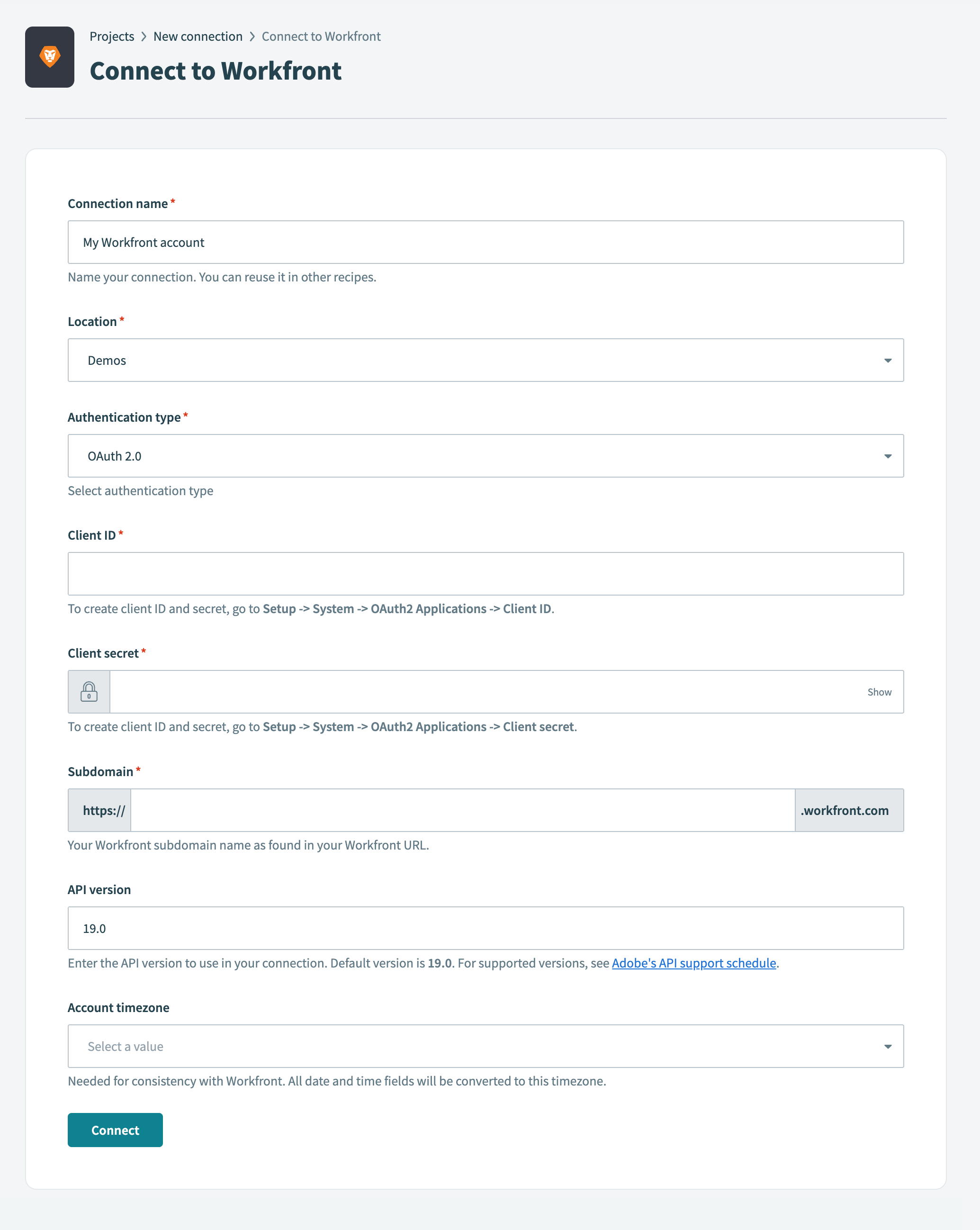 Connect to Workfront with OAuth 2.0
