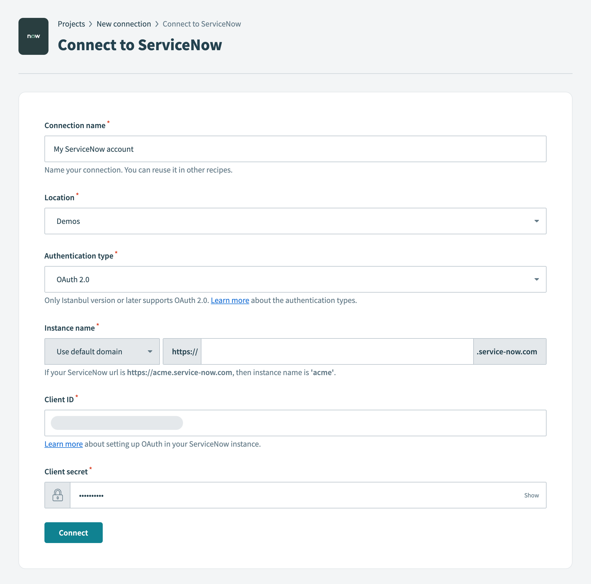OAuth 2.0 connection