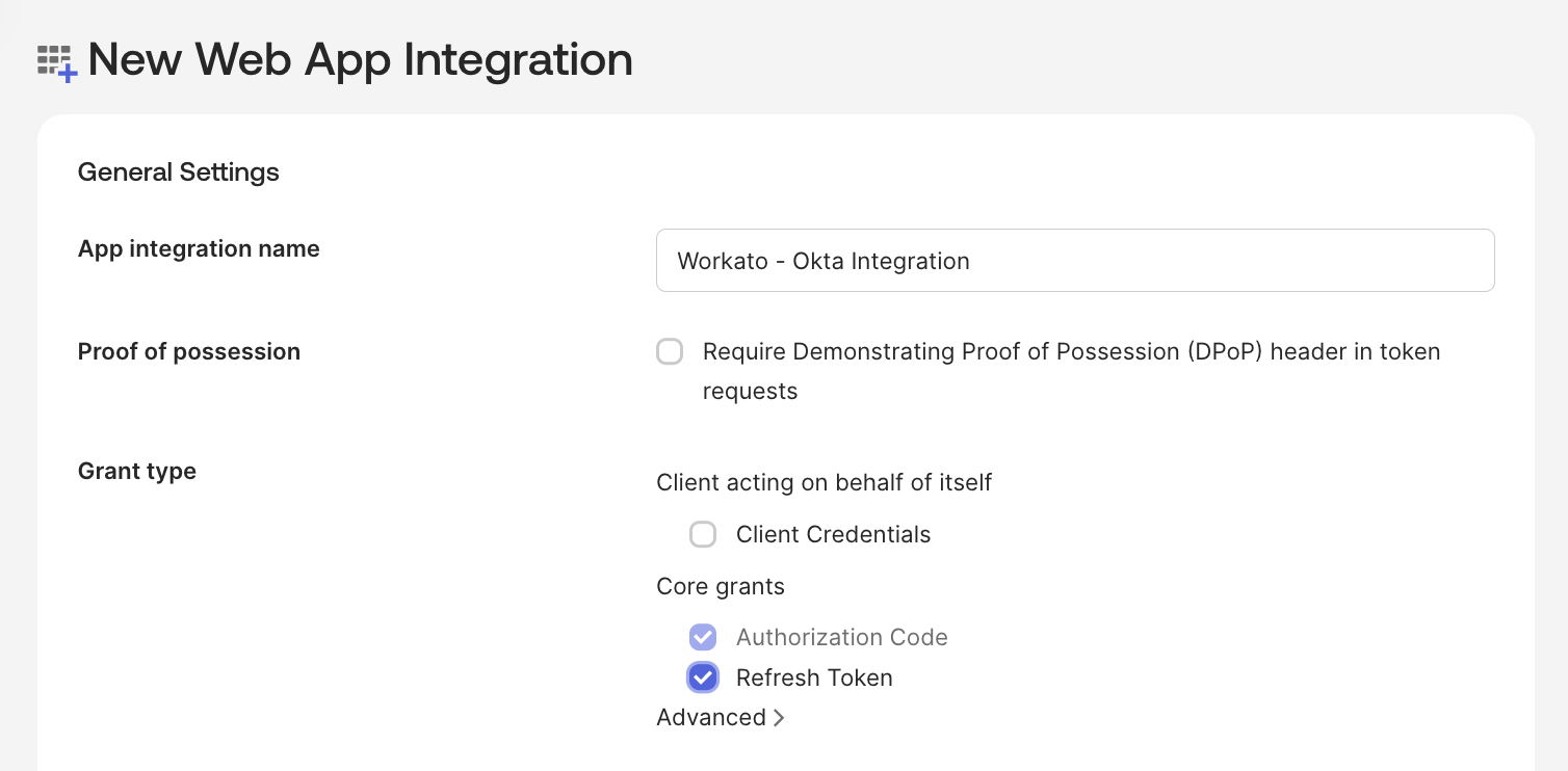 Create a new app integration