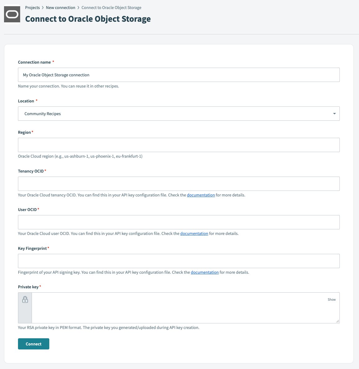 Connect to Oracle Object Storage