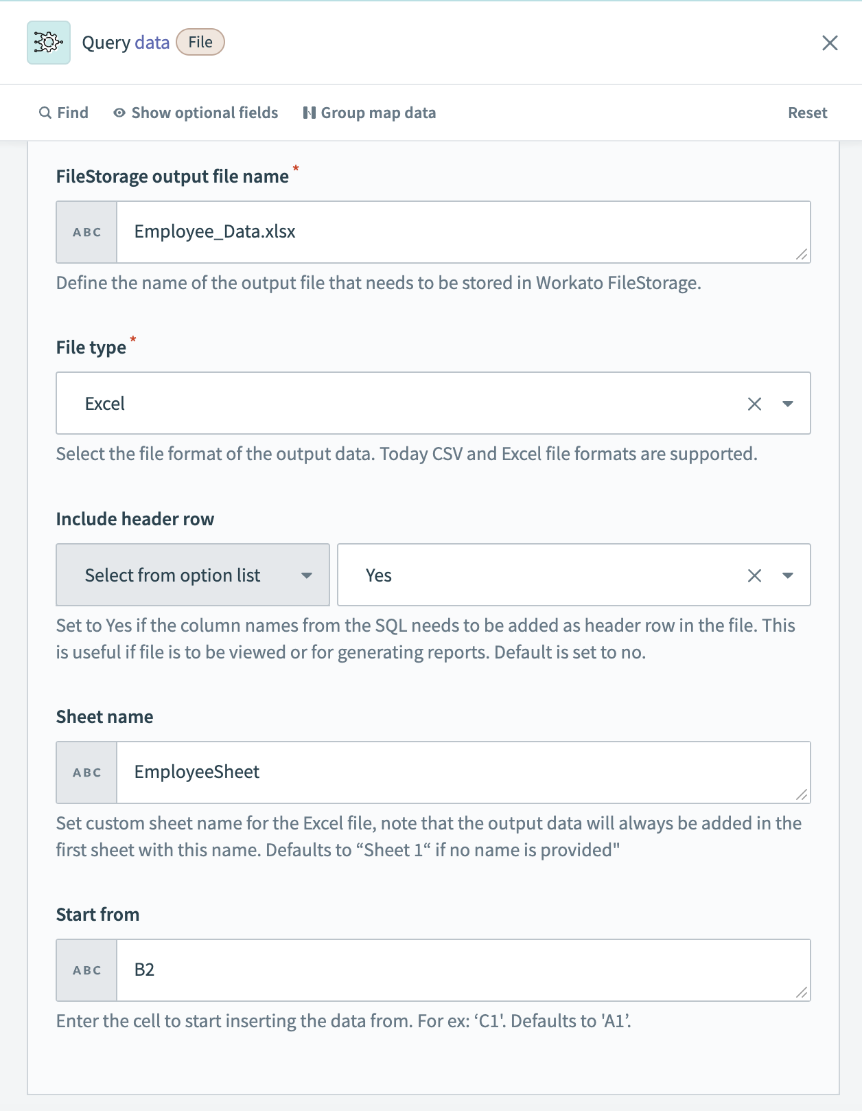 Example output setup