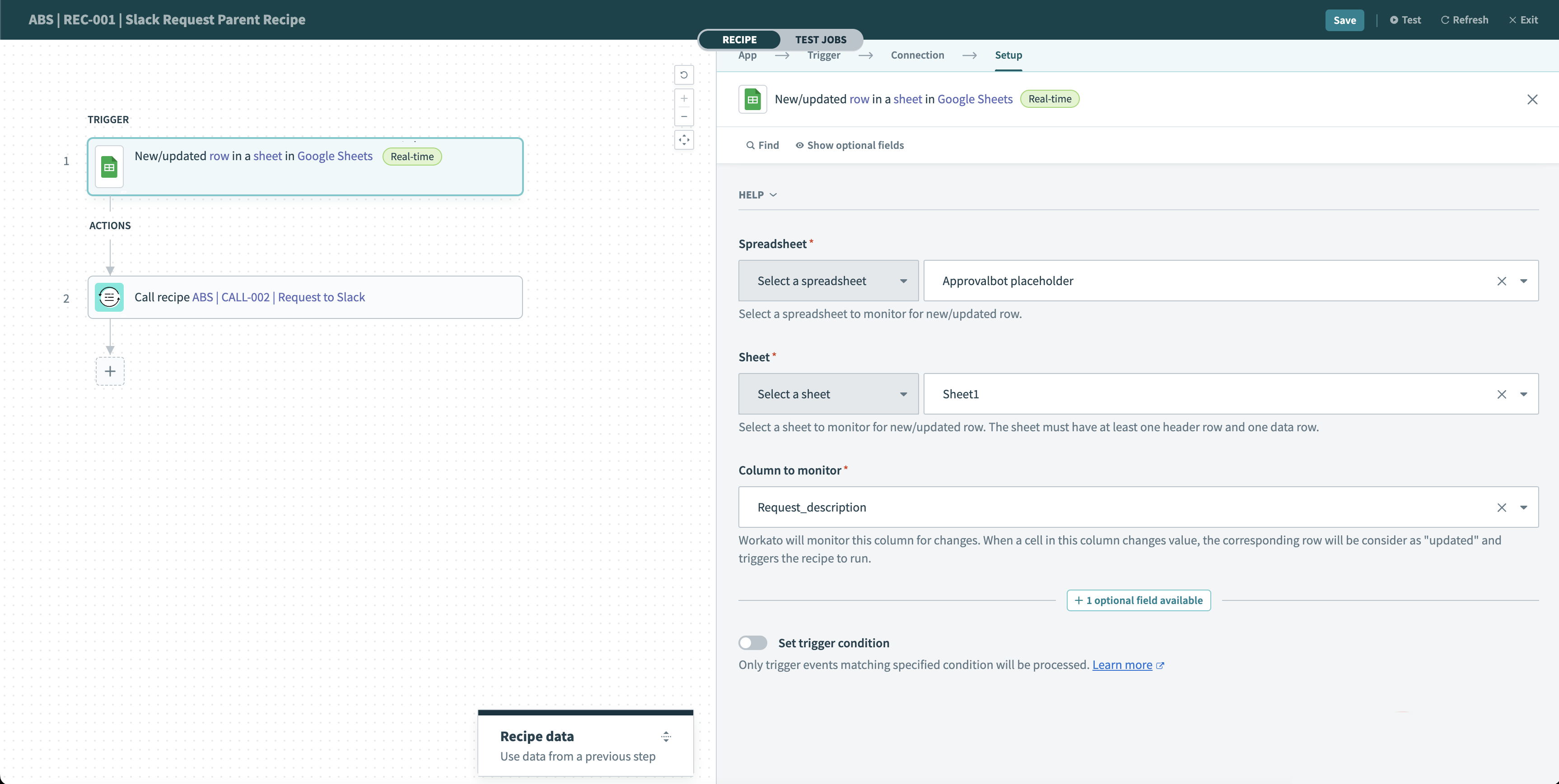 Slack Request Parent Recipe