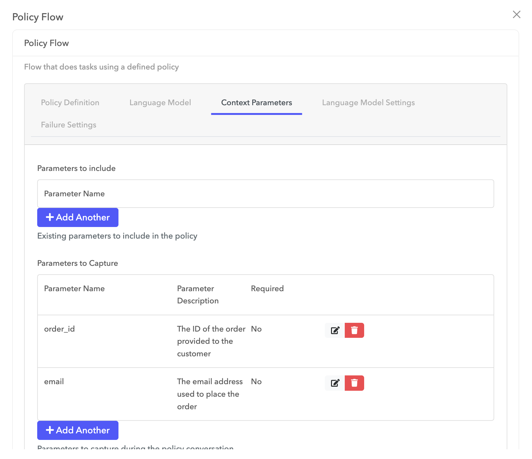 Parameter configuration