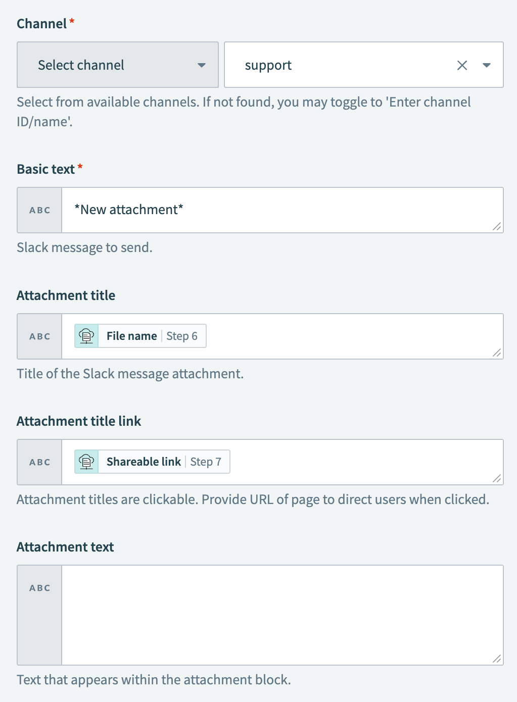 Configure the Post message action