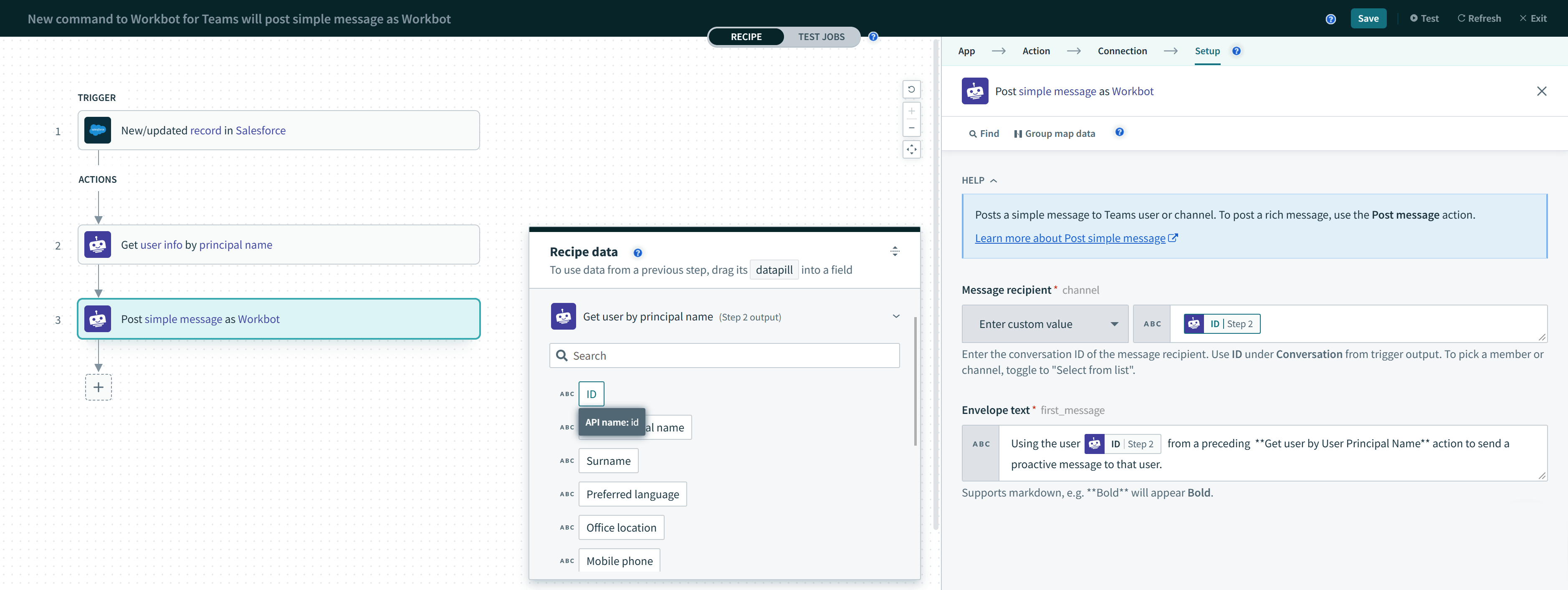 Post message with user ID