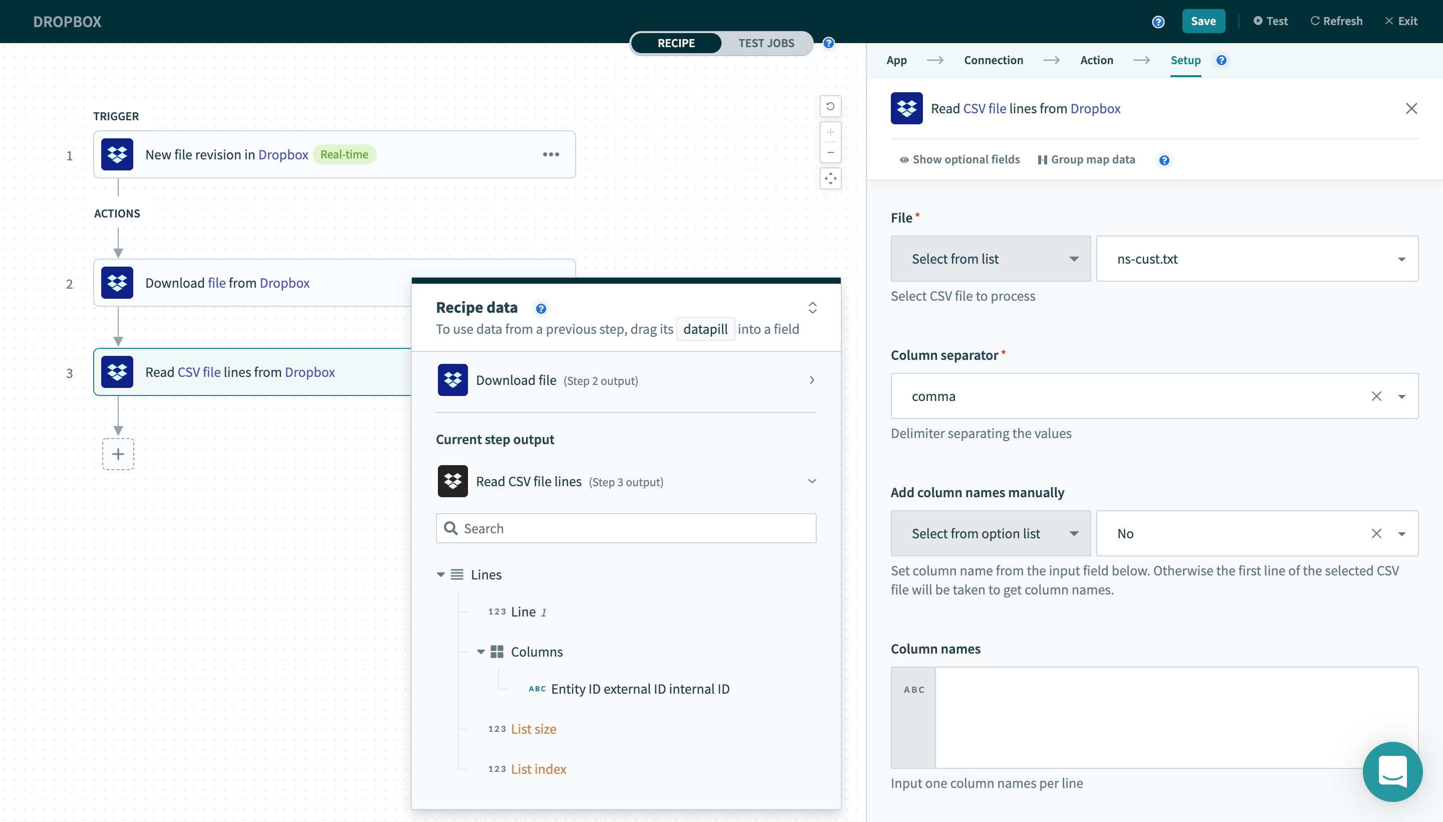 Read CSV file action