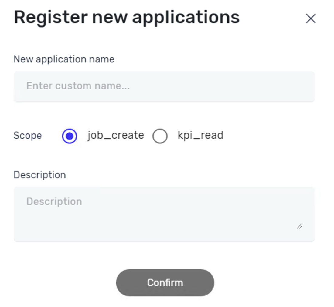 Register new applications dialog