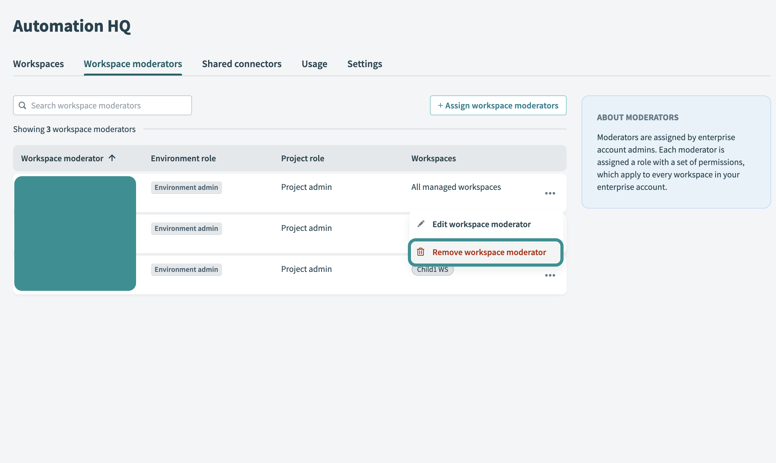 Remove workspace moderator