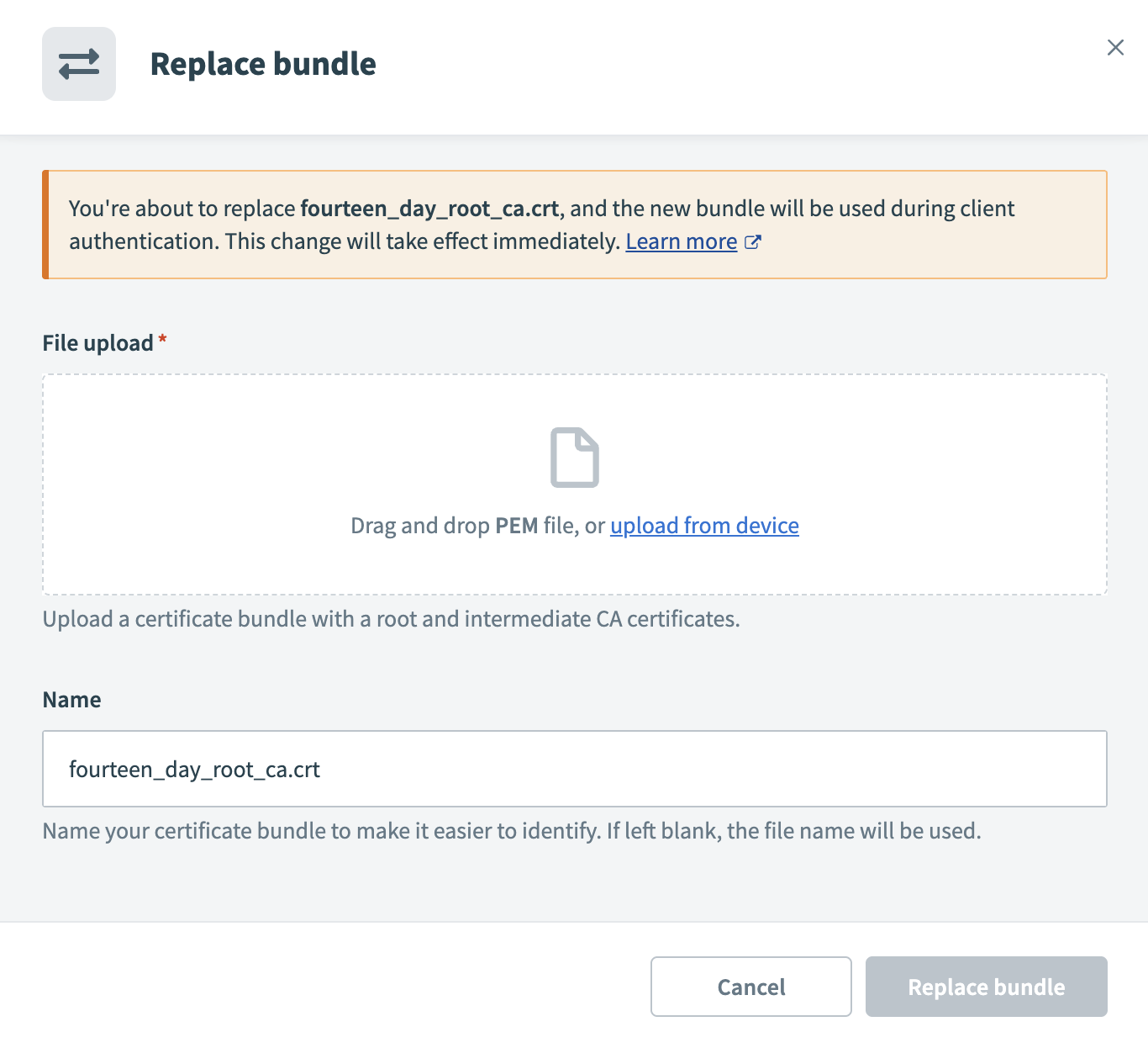 Replace certificate bundle