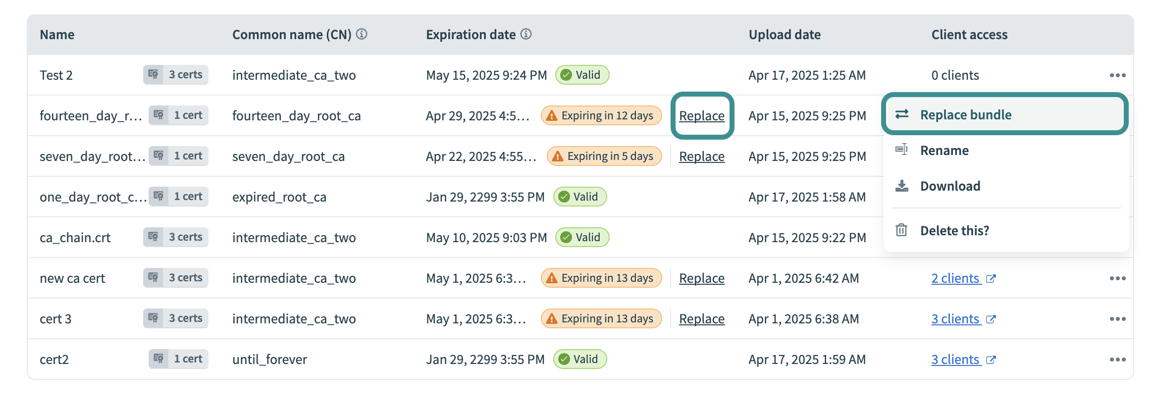 Replace certificate bundle