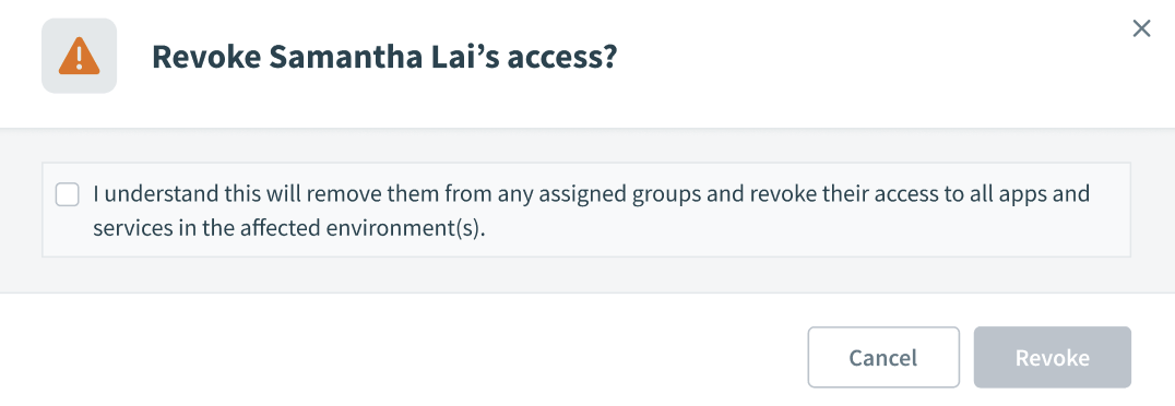 Select the checkbox in the revoke access confirmation screen when prompted