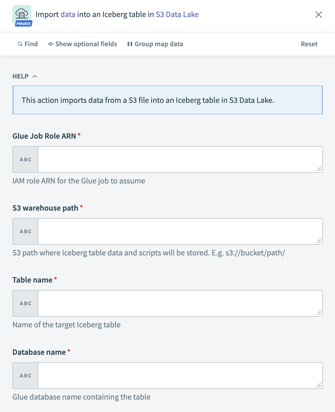 S3 Data Lake – Import data action