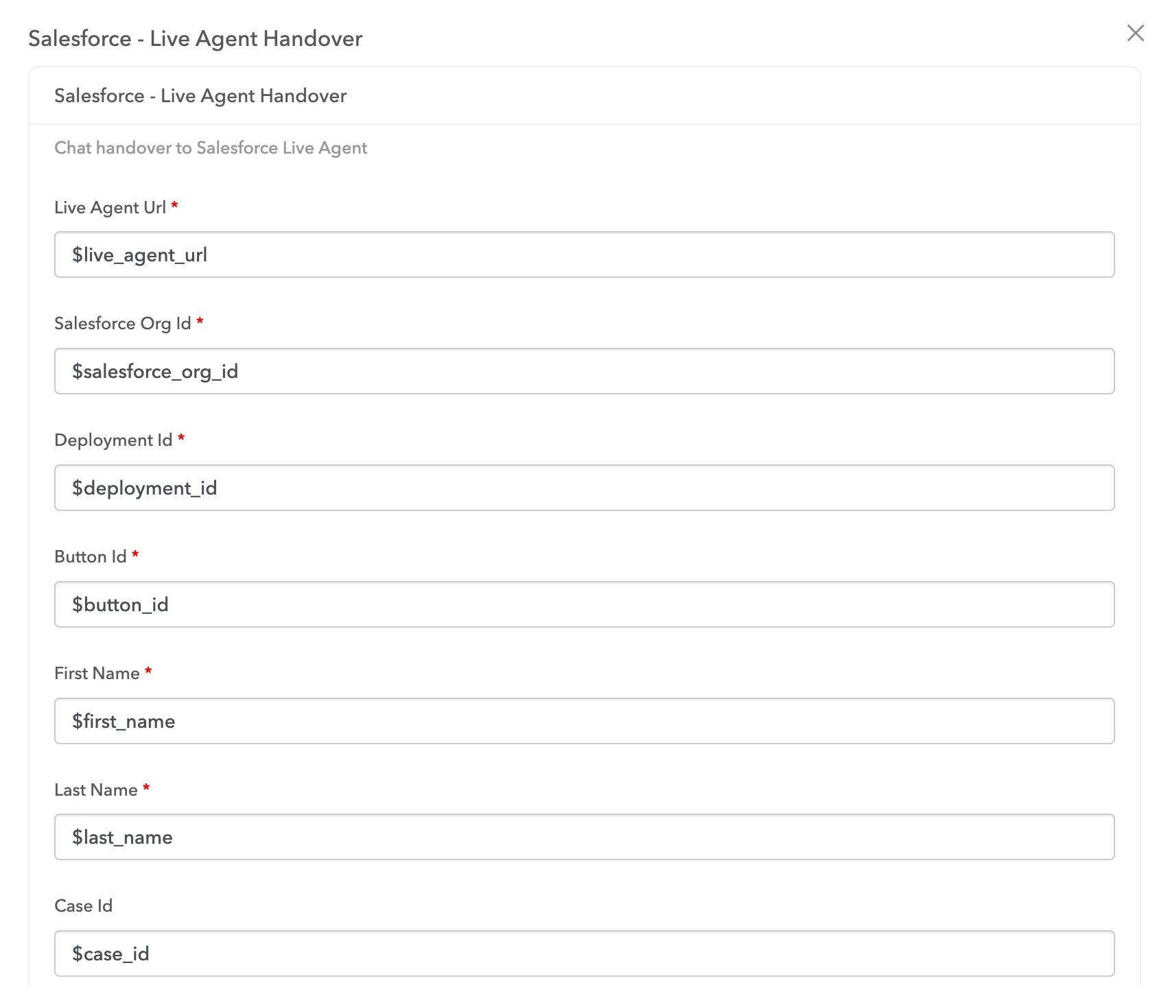 Salesforce - Live Agent Handover fields