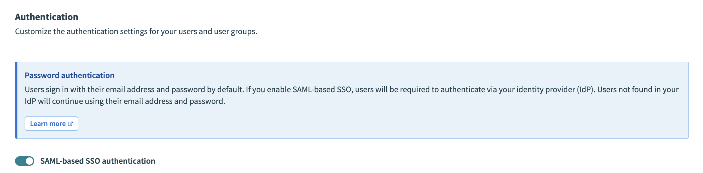 SAML toggle